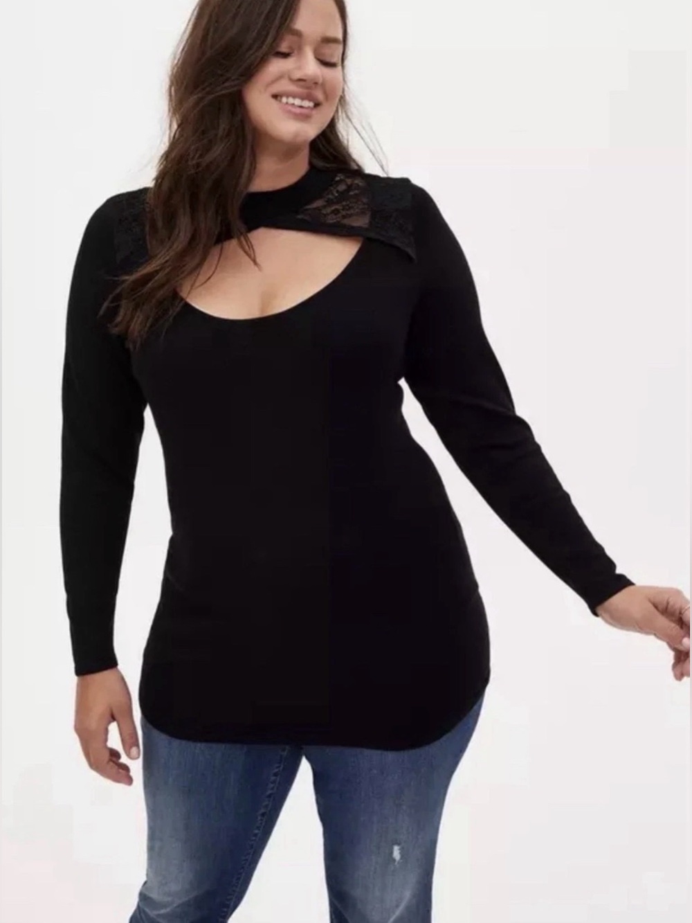 NWT Torrid Pullover Lace Keyhole Sweater Size 5X Black Long Sleeve